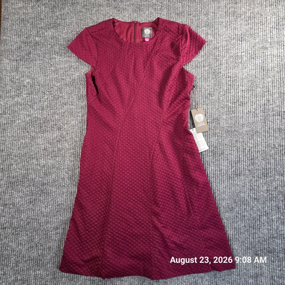 Vince Camuto Burgundy Bubble Jacquard Cap Sleeve A-Line Dress Size 6 NWT